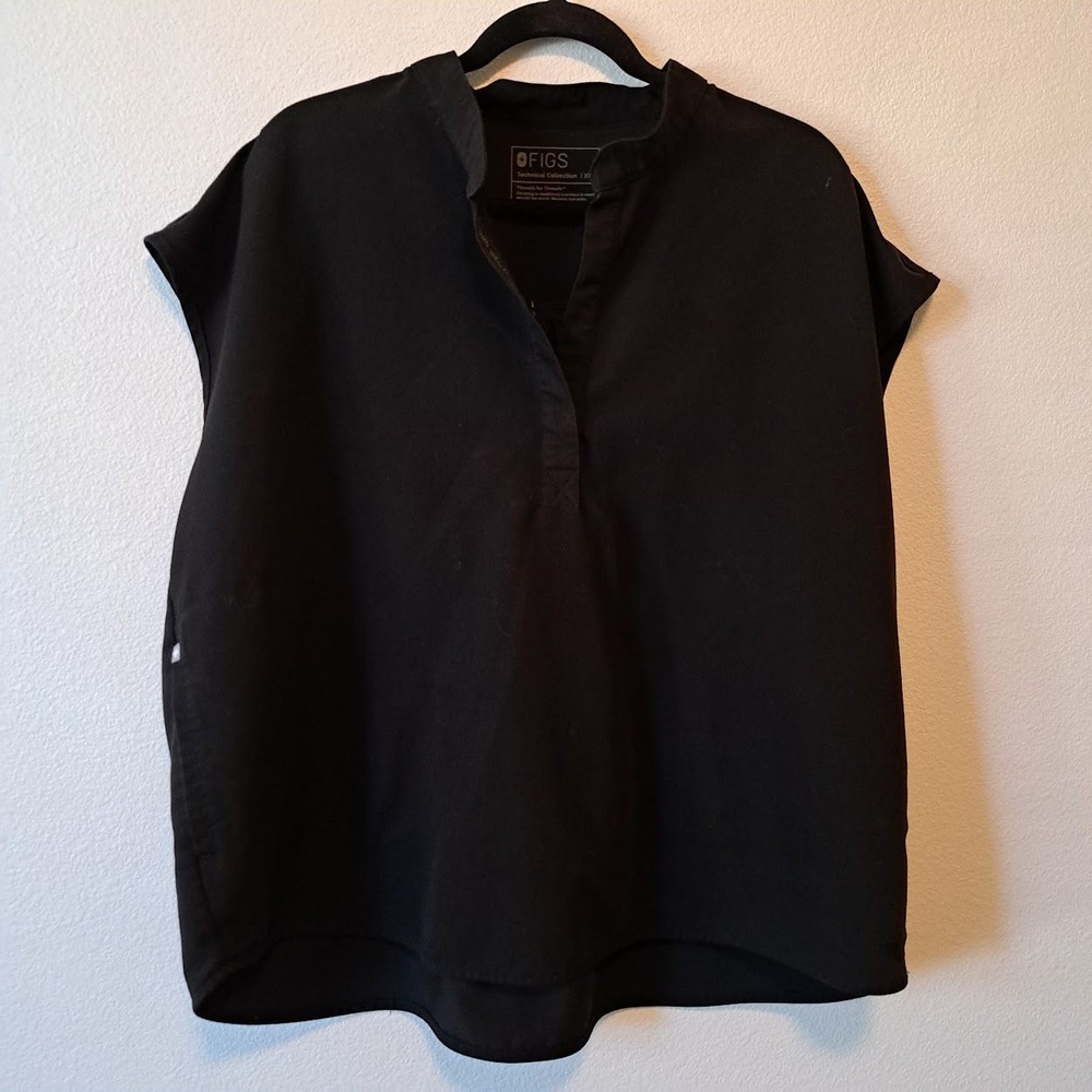 Figs Technical Collection Black Mandarin Collar Scrub Top Womens XXL Oversized